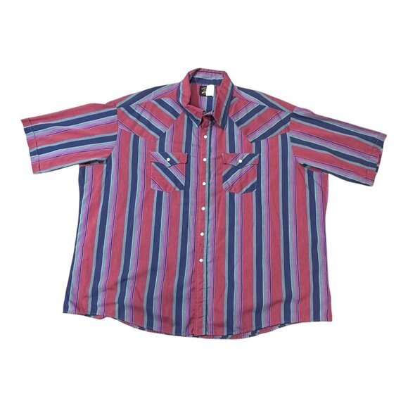 Vintage Saddle King Neck 21 4XL Western Stripe Shirt  Short Sleeve  Button-Down - Picture 1 of 4